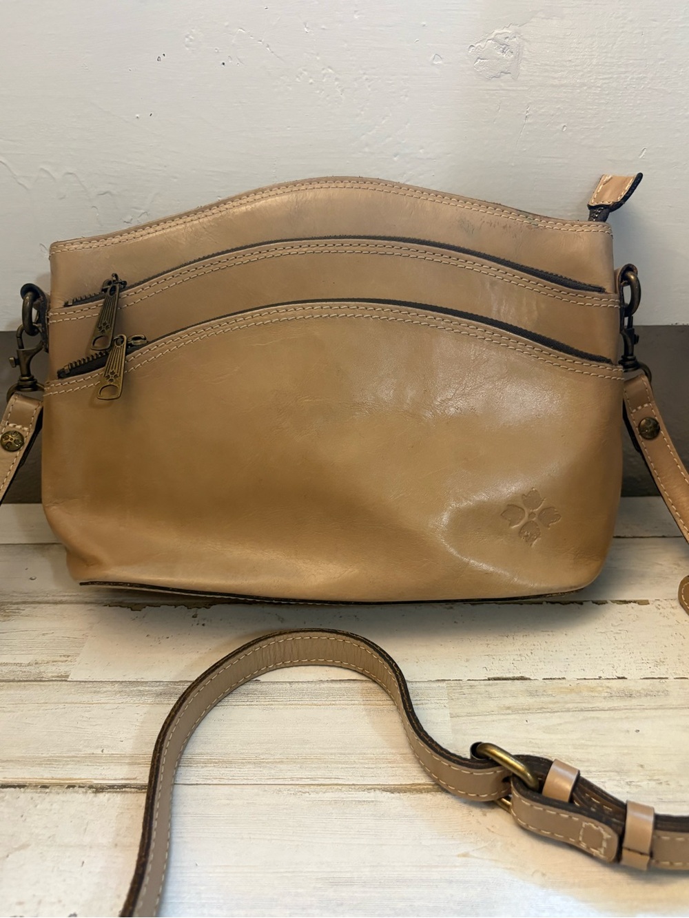 Patricia Nash Tan Leather Multi-Zip Crossbody